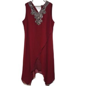 Asymmetrical Women's Plus Sized Cocktail Dress Red Embellished Elegant 4X